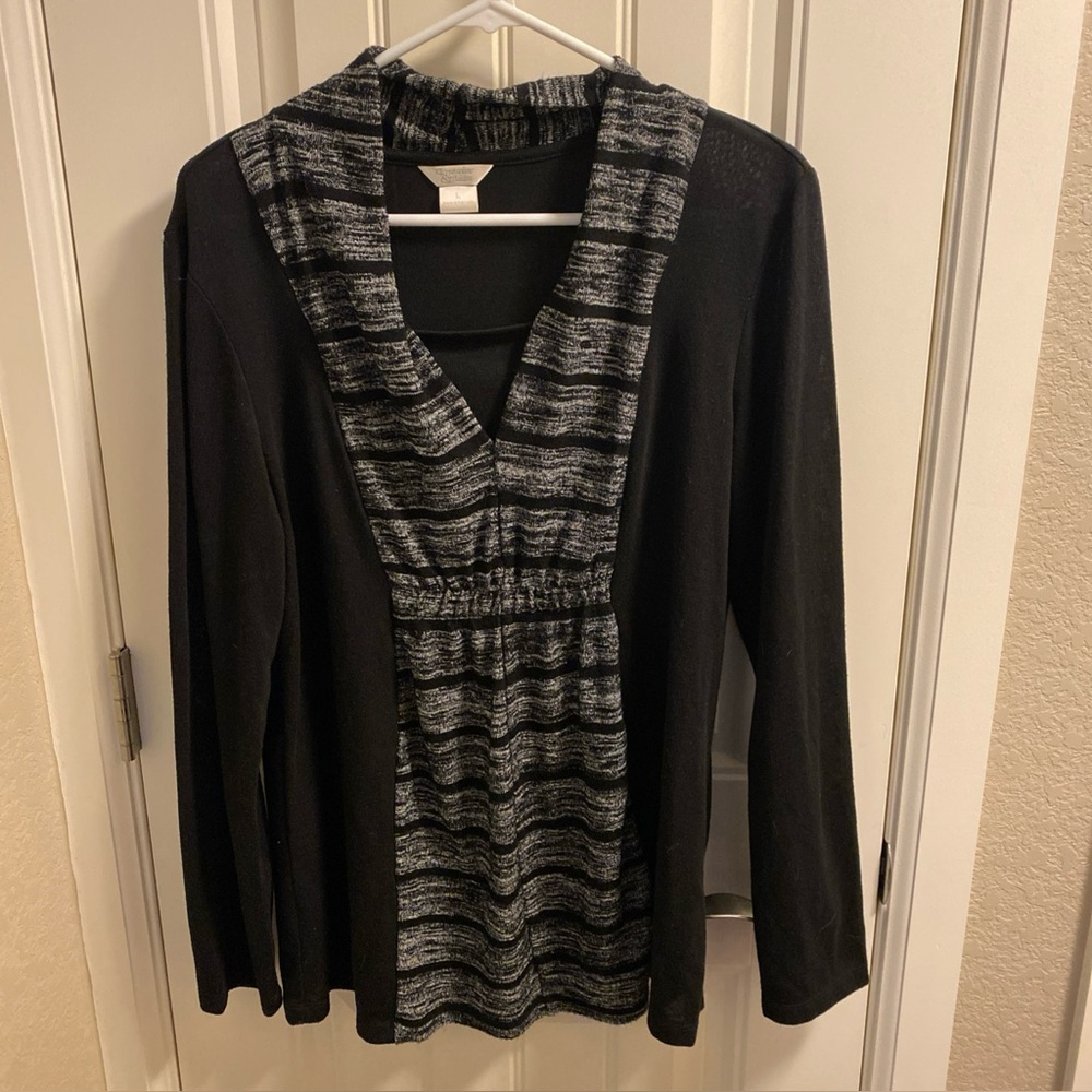 Christopher Banks L sweater top black gray large Pullover tunic L LG Nice